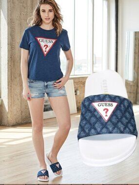 Women's slide sandals guess blue denim new